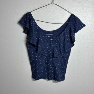 American‎ Eagle Women Off Shoulder Dotted Blue Top size XS
